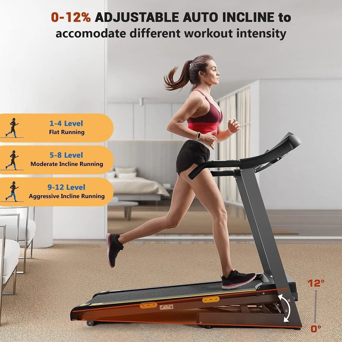 Electric Treadmill with Auto Incline