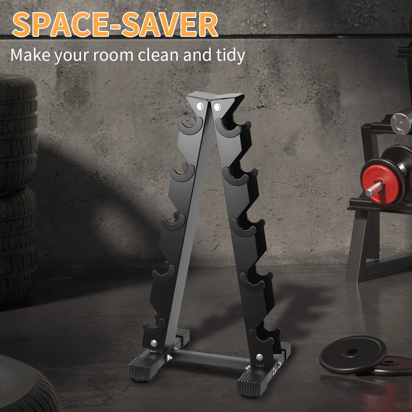 5-Tier Dumbbell Rack – Space-Saving A-Frame Weight Tree for Home Gym