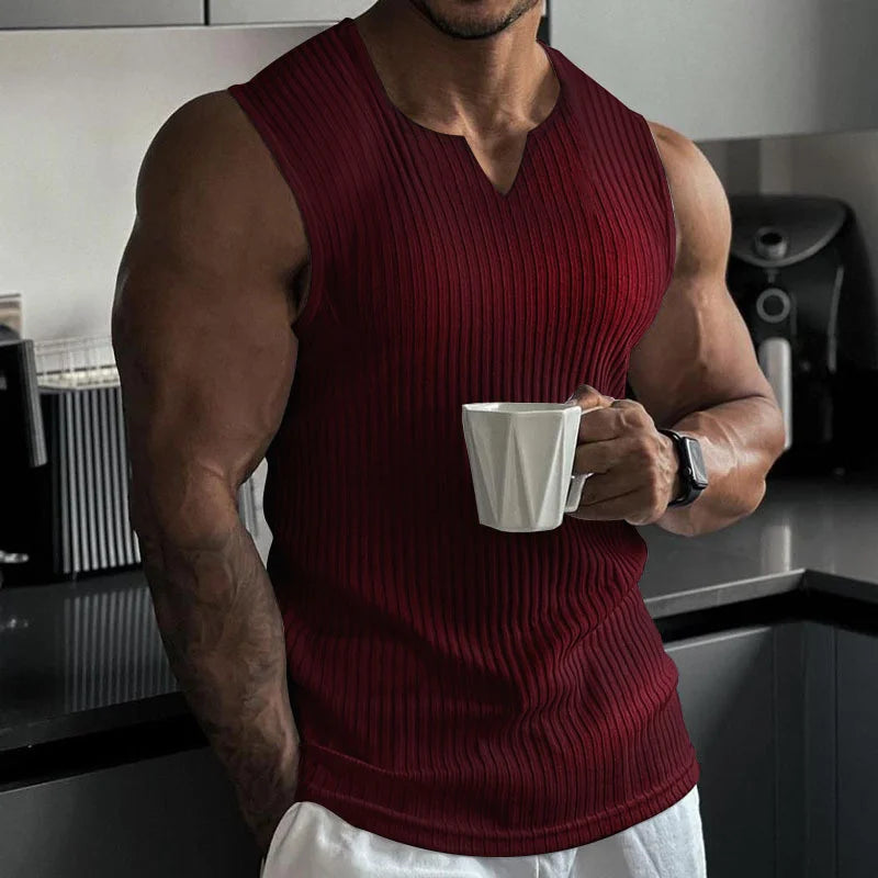 Men's V-Neck Striped Tank Top