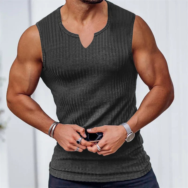 Men's V-Neck Striped Tank Top
