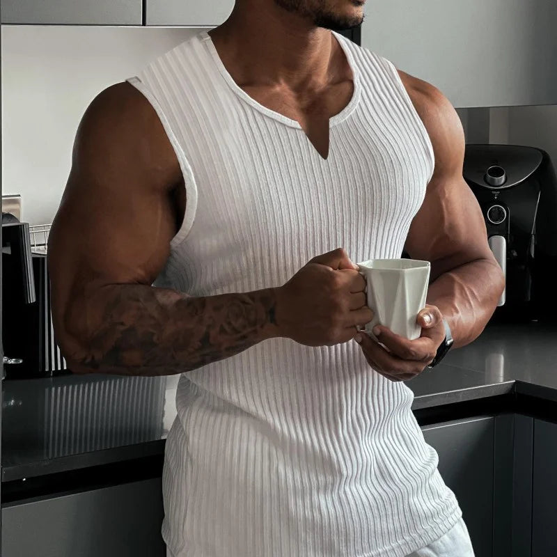Men's V-Neck Striped Tank Top