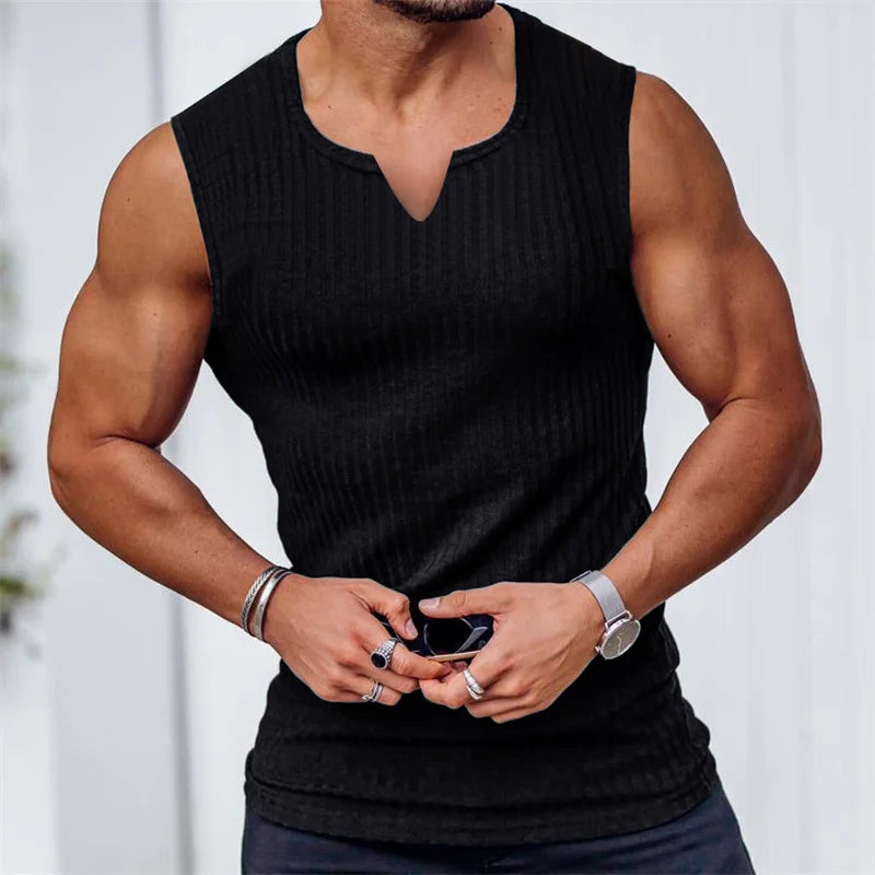 Men's V-Neck Striped Tank Top