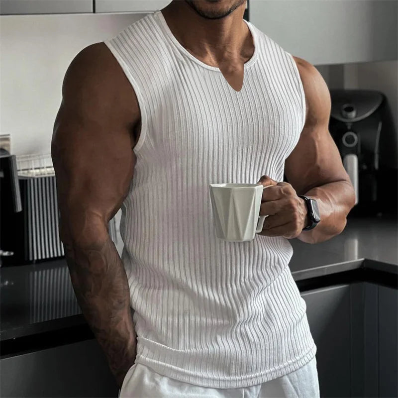 Men's V-Neck Striped Tank Top