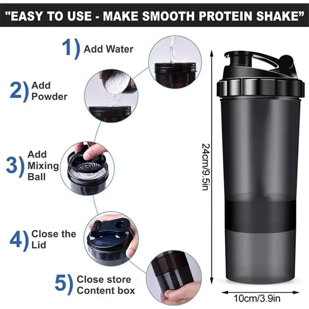Multi-Layer Shaker Cup | 3-in-1 Protein Bottle for Gym & Bodybuilding
