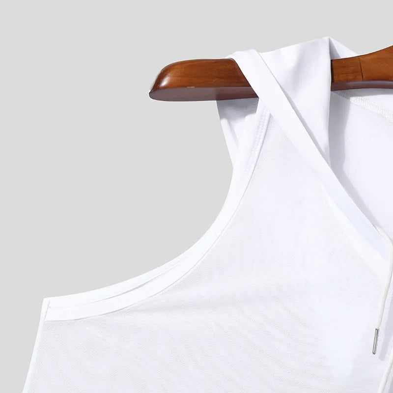 Men's Sexy Solid Color Transparent Summer Fitness Vest
