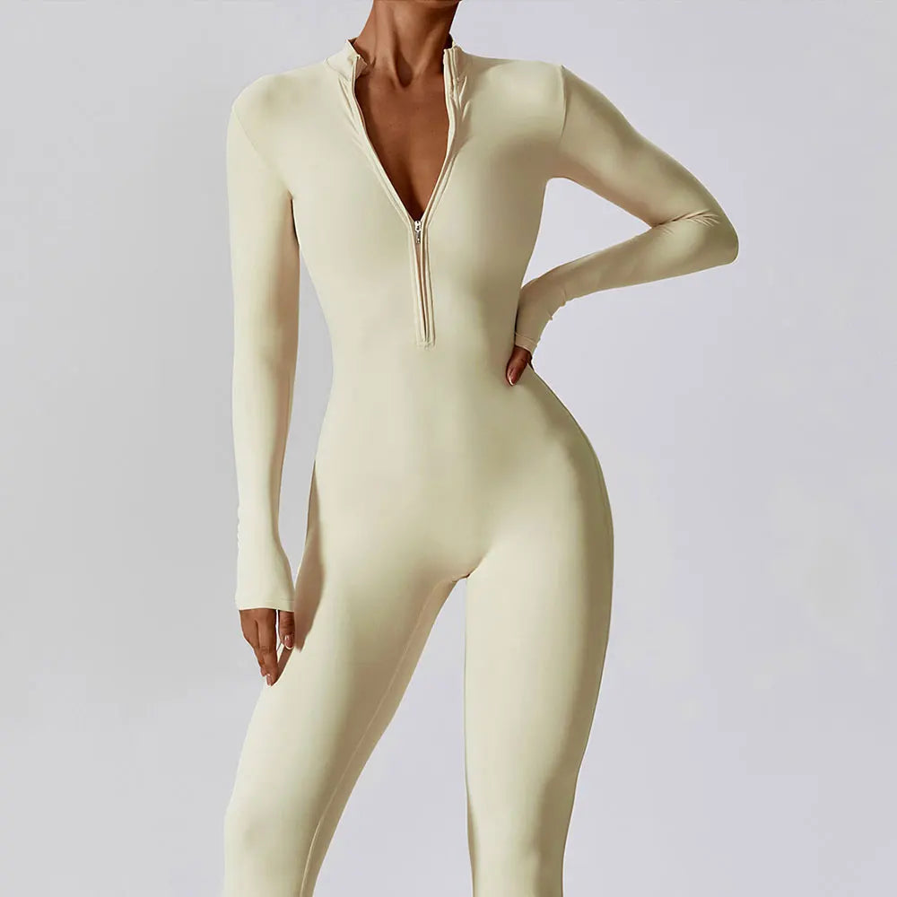 Yoga Boilersuit Long Sleeved Women's Sportswear - Gym Zipper Jumpsuits