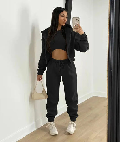 Women’s Winter Tracksuit 3-Piece Set | Hoodie, Sleeveless Top & Pants