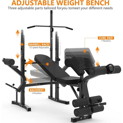 600lbs Heavy Duty Adjustable Bench Press Set