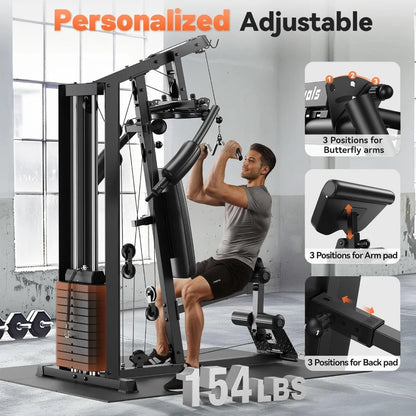 Full Body Training Equipment with 154LBS Weight Stack & Pulley System