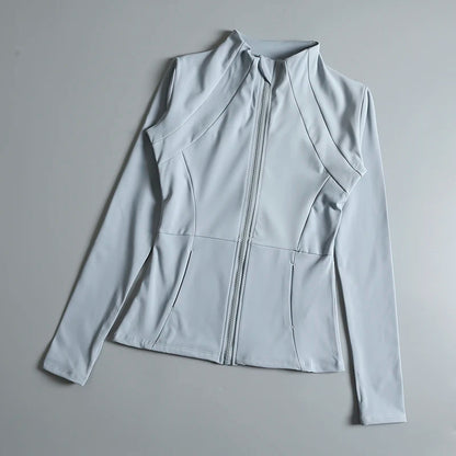 Ladies High Elastic Long Sleeve Stand-Up Collar Exercise Jacket