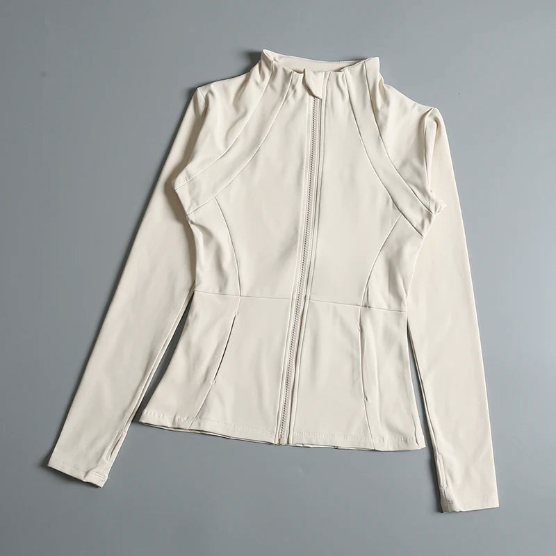 Ladies High Elastic Long Sleeve Stand-Up Collar Exercise Jacket