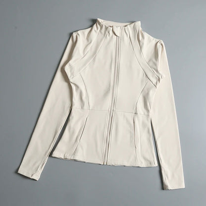 Ladies High Elastic Long Sleeve Stand-Up Collar Exercise Jacket