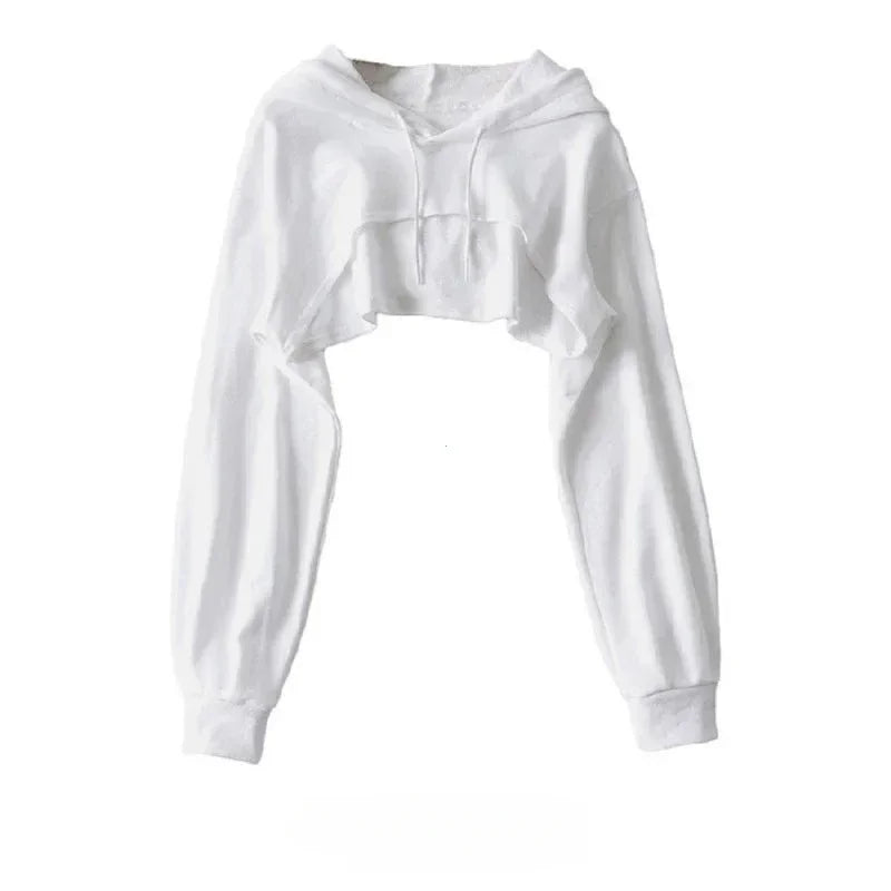 Crop Hoodie for Women – Irregular Ultra Short Long Sleeve Top