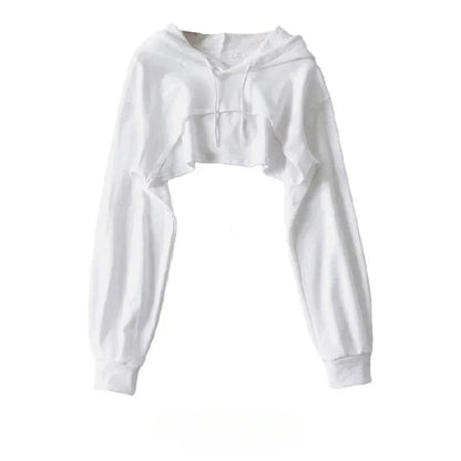 Crop Hoodie for Women – Irregular Ultra Short Long Sleeve Top