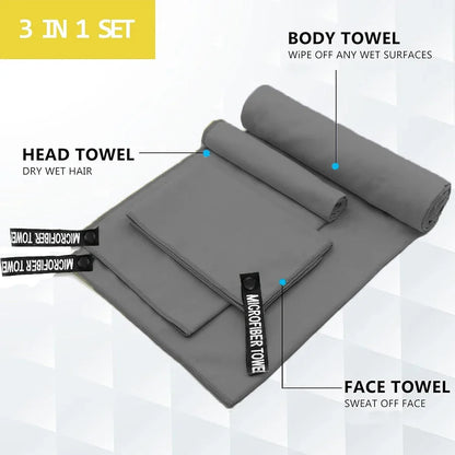 Microfiber Travel Towel Set – 3-in-1 Quick Dry Gym-Towels