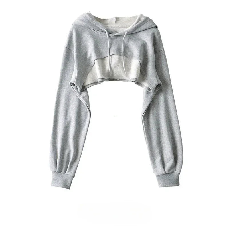 Crop Hoodie for Women – Irregular Ultra Short Long Sleeve Top