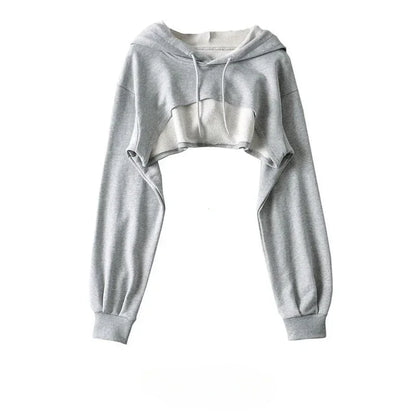 Crop Hoodie for Women – Irregular Ultra Short Long Sleeve Top