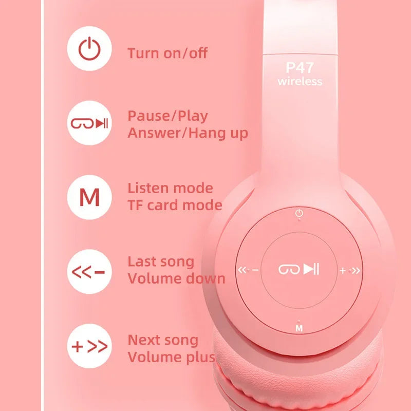 Wireless Bluetooth Headphones with LED Cat Ears