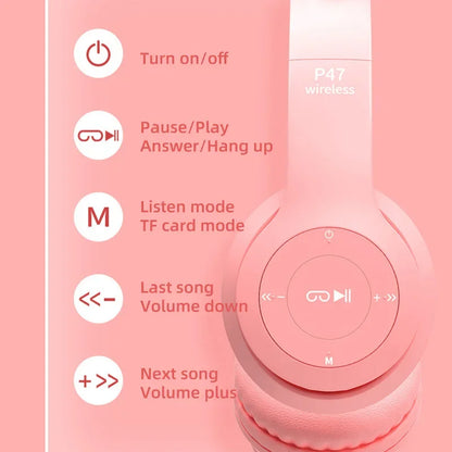 Wireless Bluetooth Headphones with LED Cat Ears