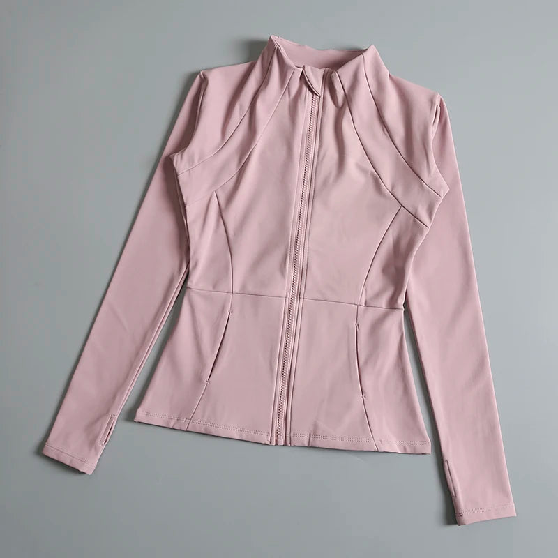 Ladies High Elastic Long Sleeve Stand-Up Collar Exercise Jacket