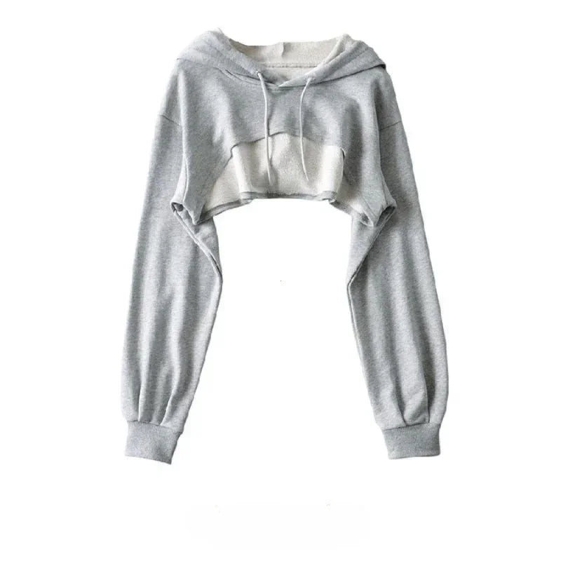 Crop Hoodie for Women – Irregular Ultra Short Long Sleeve Top