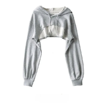 Crop Hoodie for Women – Irregular Ultra Short Long Sleeve Top
