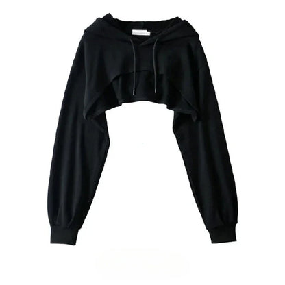 Crop Hoodie for Women – Irregular Ultra Short Long Sleeve Top