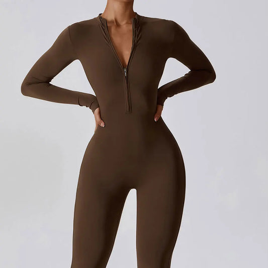 Yoga Boilersuit Long Sleeved Women's Sportswear - Gym Zipper Jumpsuits