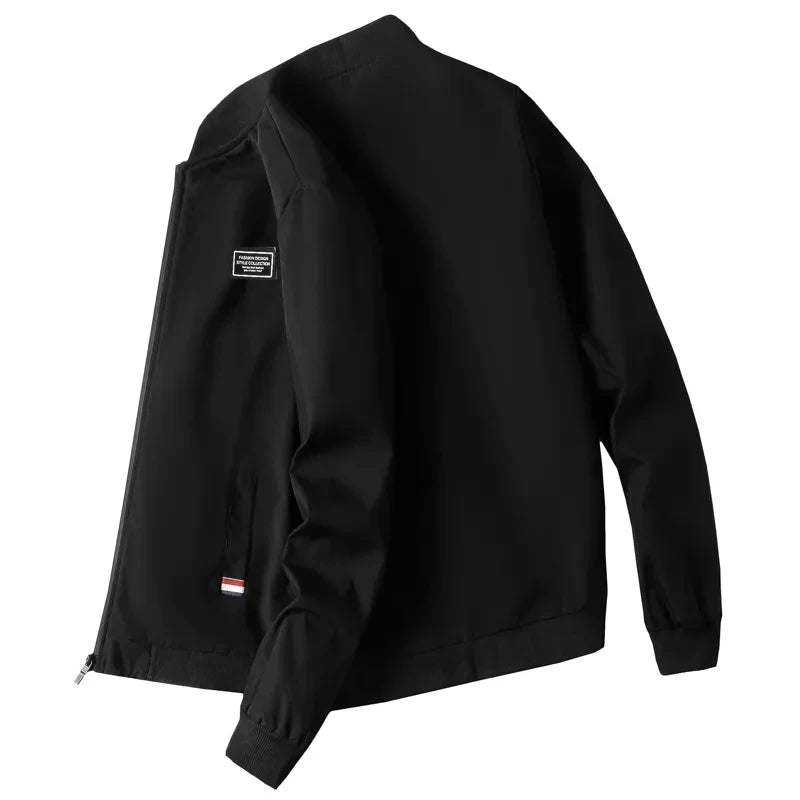 Men’s Fashion Windproof Jacket – Solid Color Coat with Zipper
