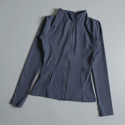 Ladies High Elastic Long Sleeve Stand-Up Collar Exercise Jacket