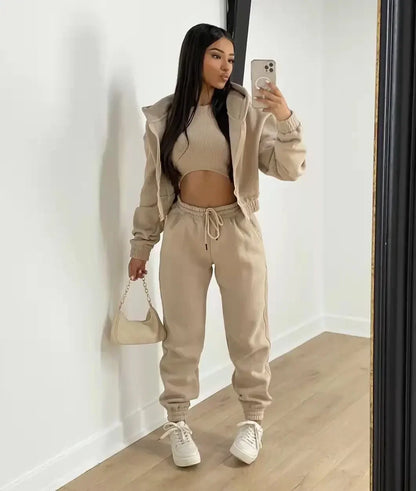 Women’s Winter Tracksuit 3-Piece Set | Hoodie, Sleeveless Top & Pants