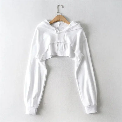 Crop Hoodie for Women – Irregular Ultra Short Long Sleeve Top