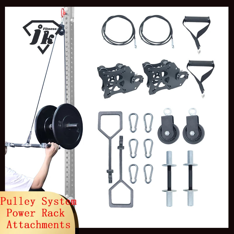 Power Rack Pulley System for Cable Crossover, Squat & Bench Press (Fits 1"/2" Barbells)