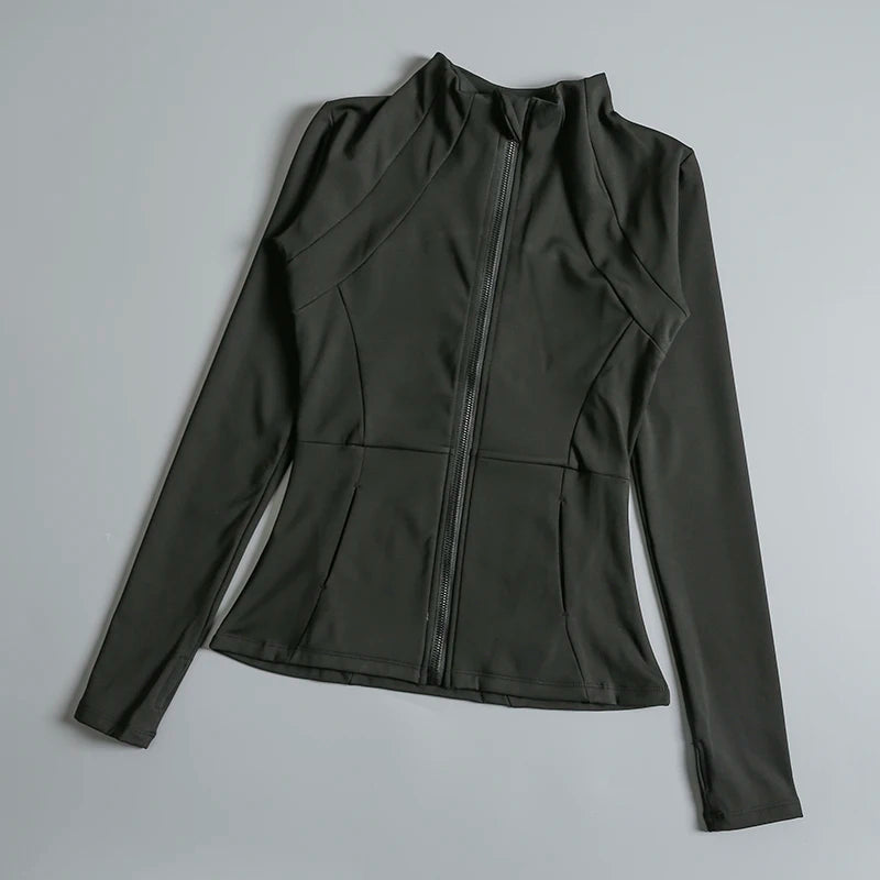 Ladies High Elastic Long Sleeve Stand-Up Collar Exercise Jacket