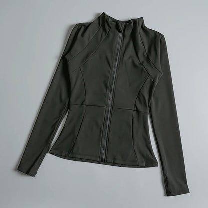 Ladies High Elastic Long Sleeve Stand-Up Collar Exercise Jacket