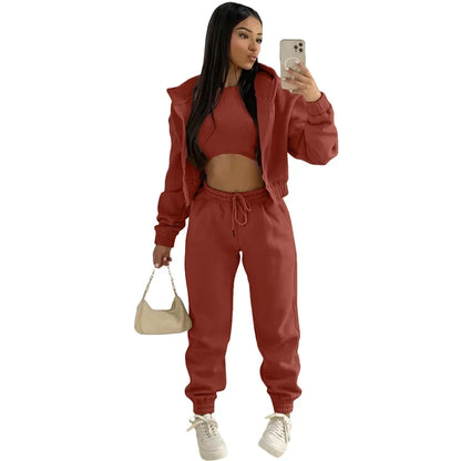 Women’s Winter Tracksuit 3-Piece Set | Hoodie, Sleeveless Top & Pants