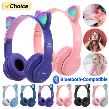 Wireless Bluetooth Headphones with LED Cat Ears