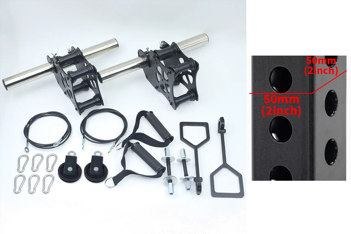 Power Rack Pulley System for Cable Crossover, Squat & Bench Press (Fits 1"/2" Barbells)