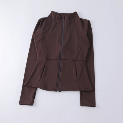 Ladies High Elastic Long Sleeve Stand-Up Collar Exercise Jacket