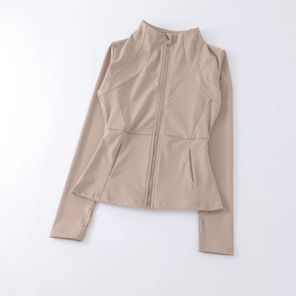 Ladies High Elastic Long Sleeve Stand-Up Collar Exercise Jacket