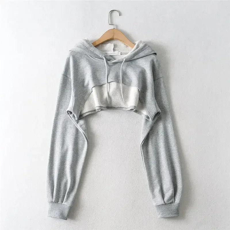 Crop Hoodie for Women – Irregular Ultra Short Long Sleeve Top