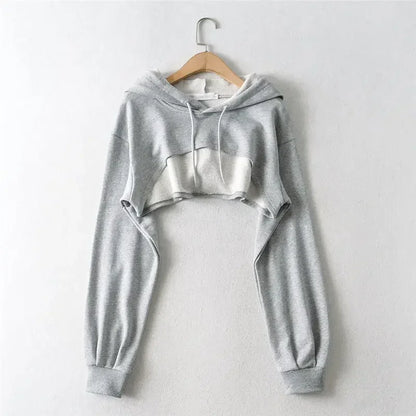 Crop Hoodie for Women – Irregular Ultra Short Long Sleeve Top