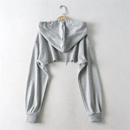 Crop Hoodie for Women – Irregular Ultra Short Long Sleeve Top