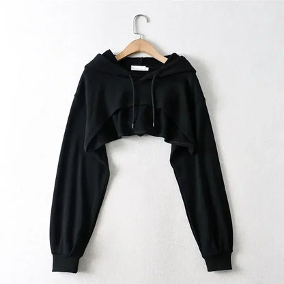 Crop Hoodie for Women – Irregular Ultra Short Long Sleeve Top