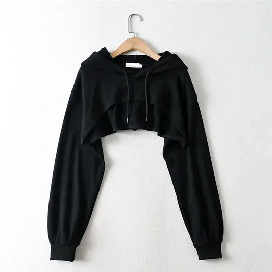 Crop Hoodie for Women – Irregular Ultra Short Long Sleeve Top