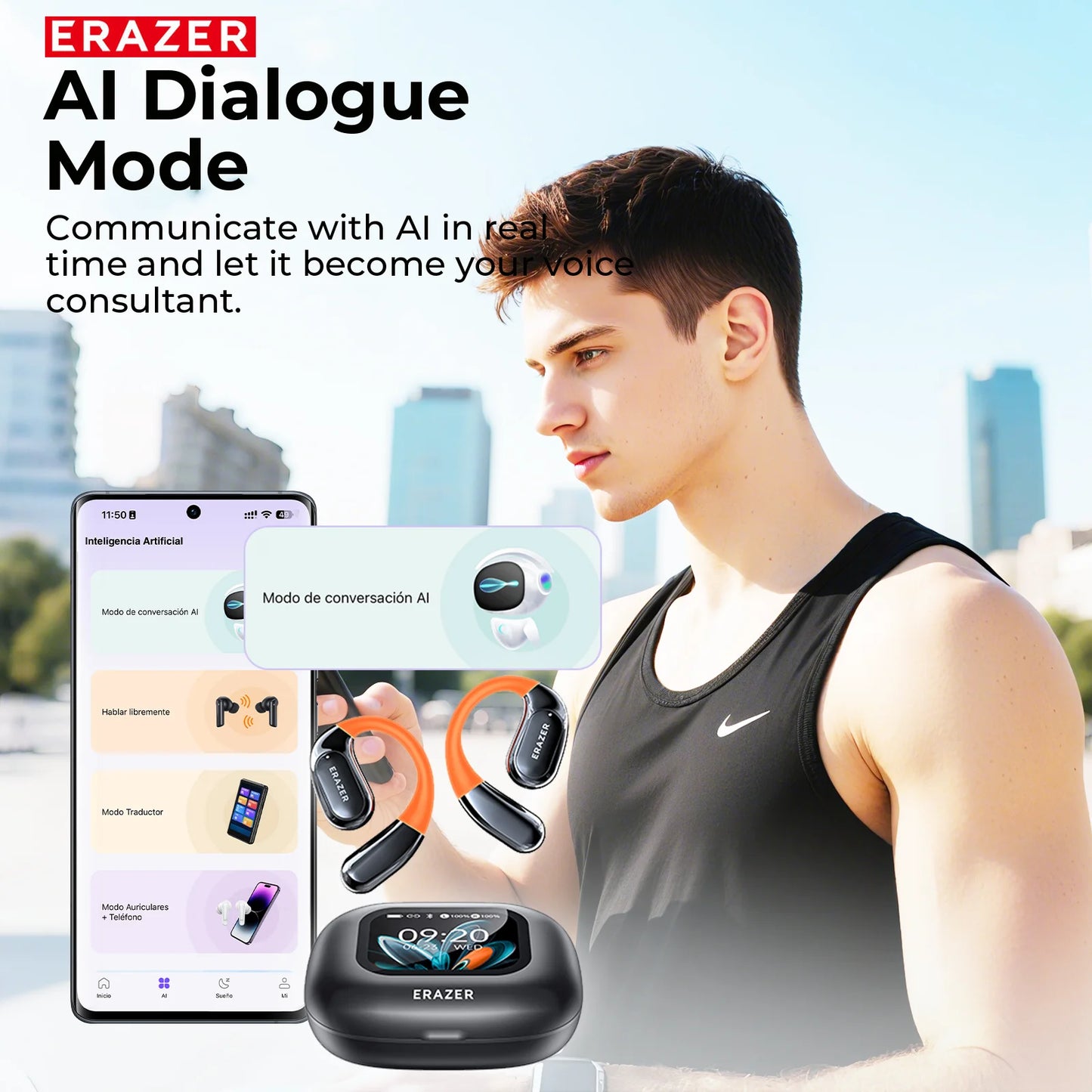 Sports Bluetooth V5.4 Wireless Earphones – Open-Ear AI Translation