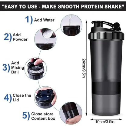 Multi-Layer Shaker Cup | 3-in-1 Protein Bottle for Gym & Bodybuilding