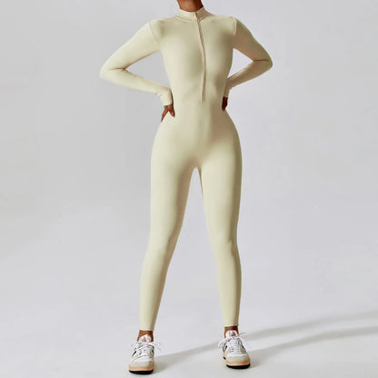 Yoga Boilersuit Long Sleeved Women's Sportswear - Gym Zipper Jumpsuits