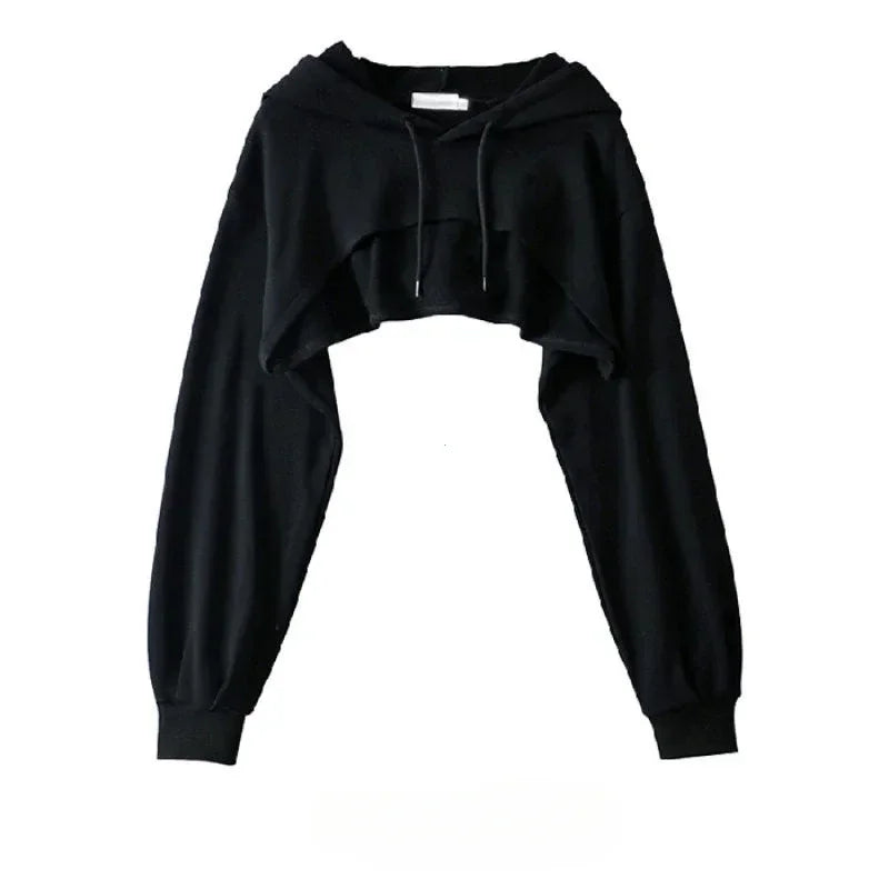 Crop Hoodie for Women – Irregular Ultra Short Long Sleeve Top