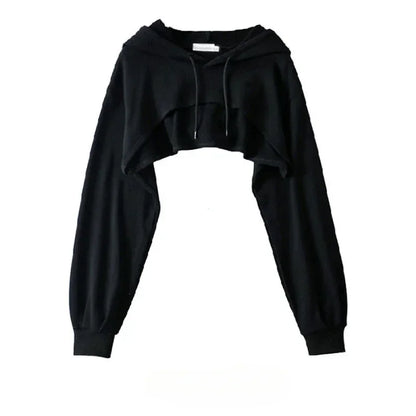 Crop Hoodie for Women – Irregular Ultra Short Long Sleeve Top